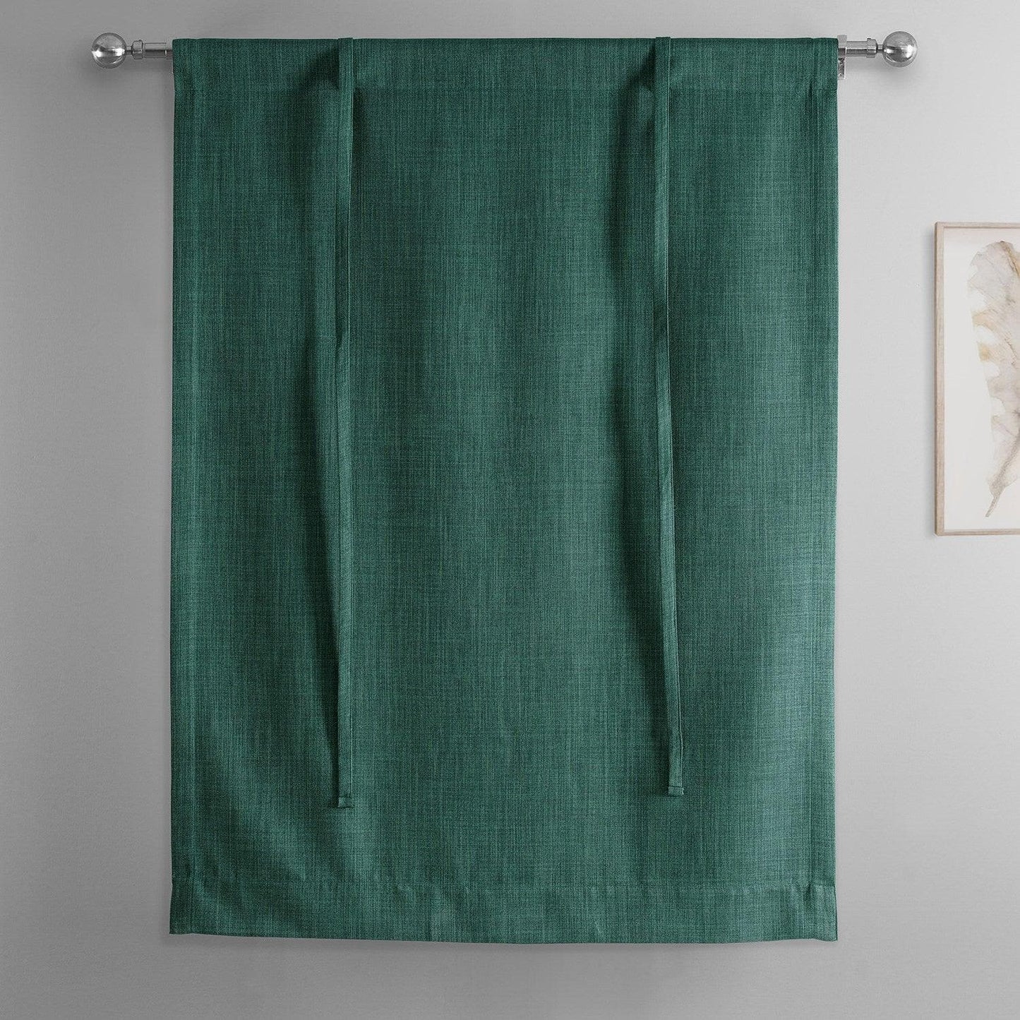 Slate Teal Green Textured Faux Linen Tie-Up Window Shade - HalfPriceDrapes.com