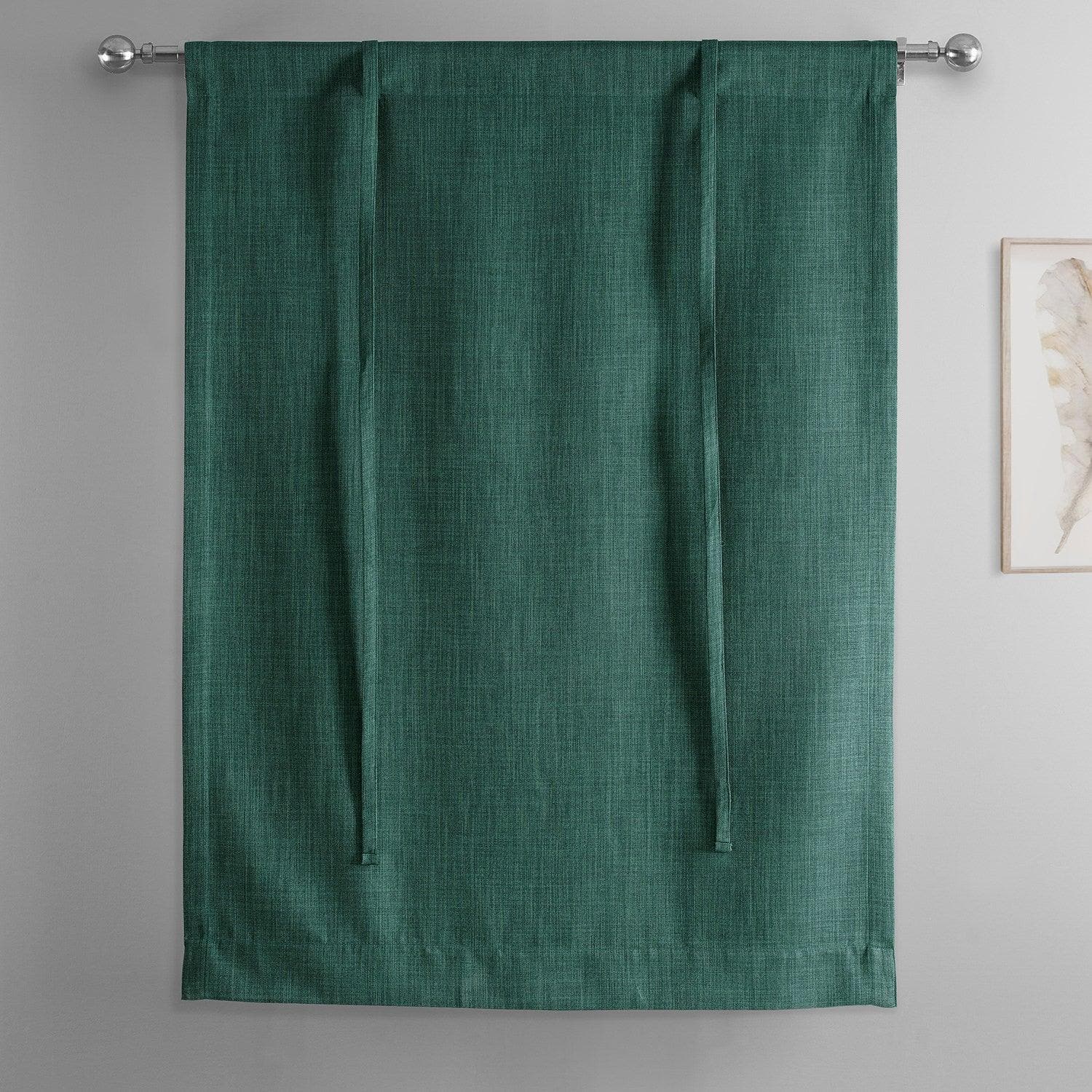 Slate Teal Green Textured Faux Linen Tie-Up Window Shade - HalfPriceDrapes.com