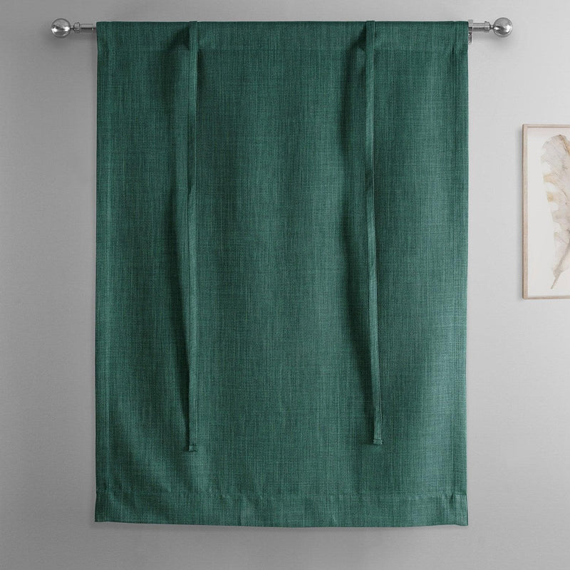 Slate Teal Green Textured Faux Linen Tie-Up Window Shade - HalfPriceDrapes.com