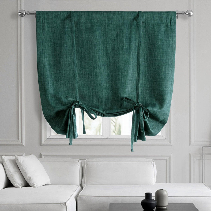 Slate Teal Green Textured Faux Linen Tie-Up Window Shade - HalfPriceDrapes.com
