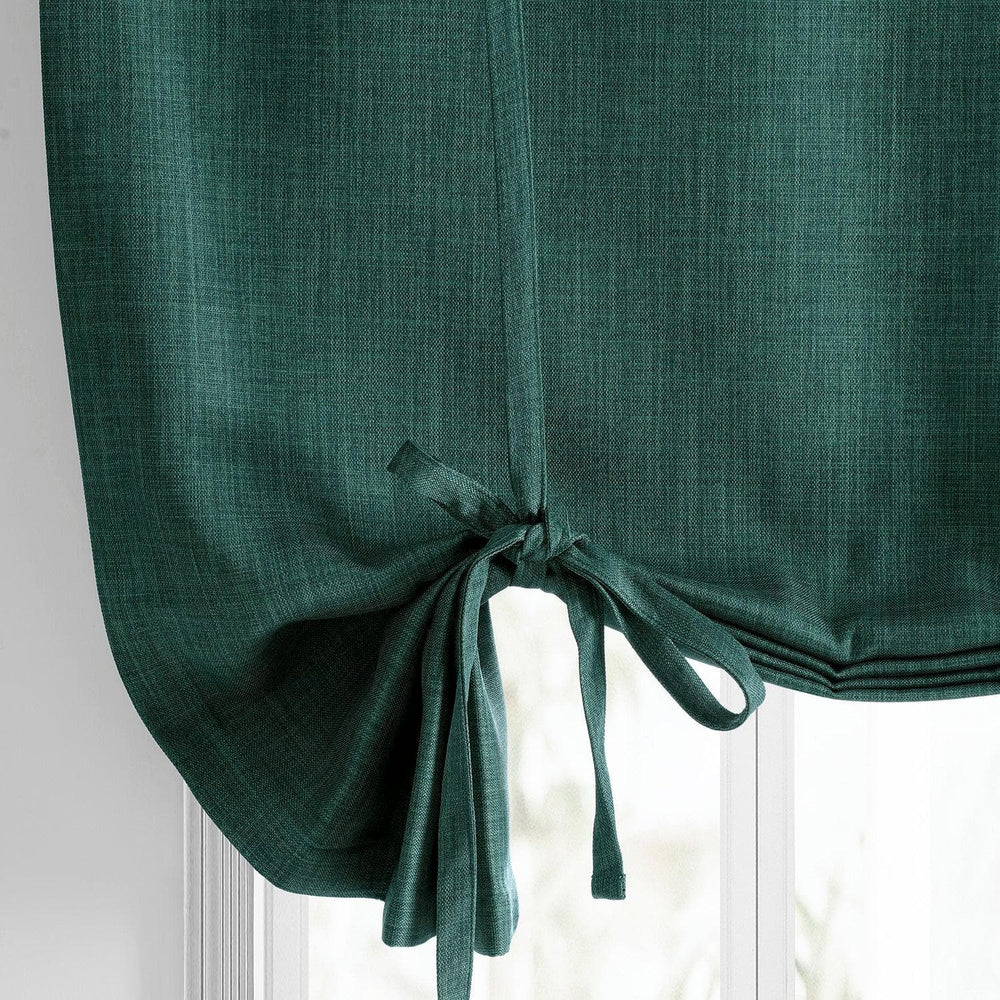 Slate Teal Green Textured Faux Linen Tie-Up Window Shade - HalfPriceDrapes.com