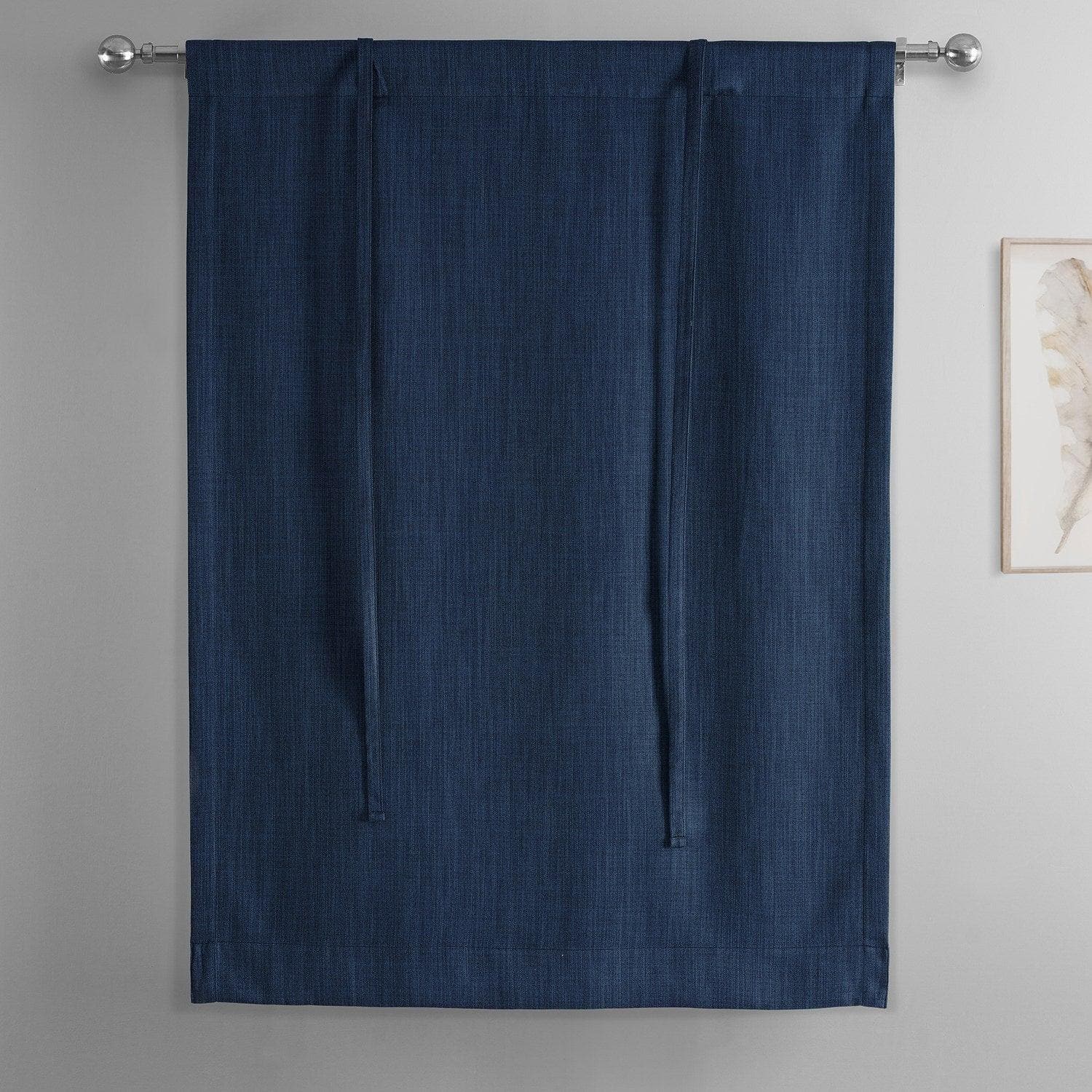 Indigo Textured Faux Linen Tie-Up Window Shade - HalfPriceDrapes.com