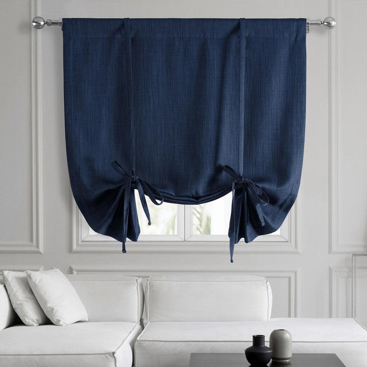 Indigo Textured Faux Linen Tie-Up Window Shade - HalfPriceDrapes.com