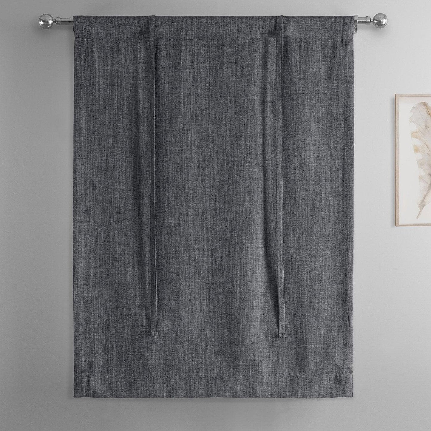 Dark Gravel Textured Faux Linen Tie-Up Window Shade - HalfPriceDrapes.com