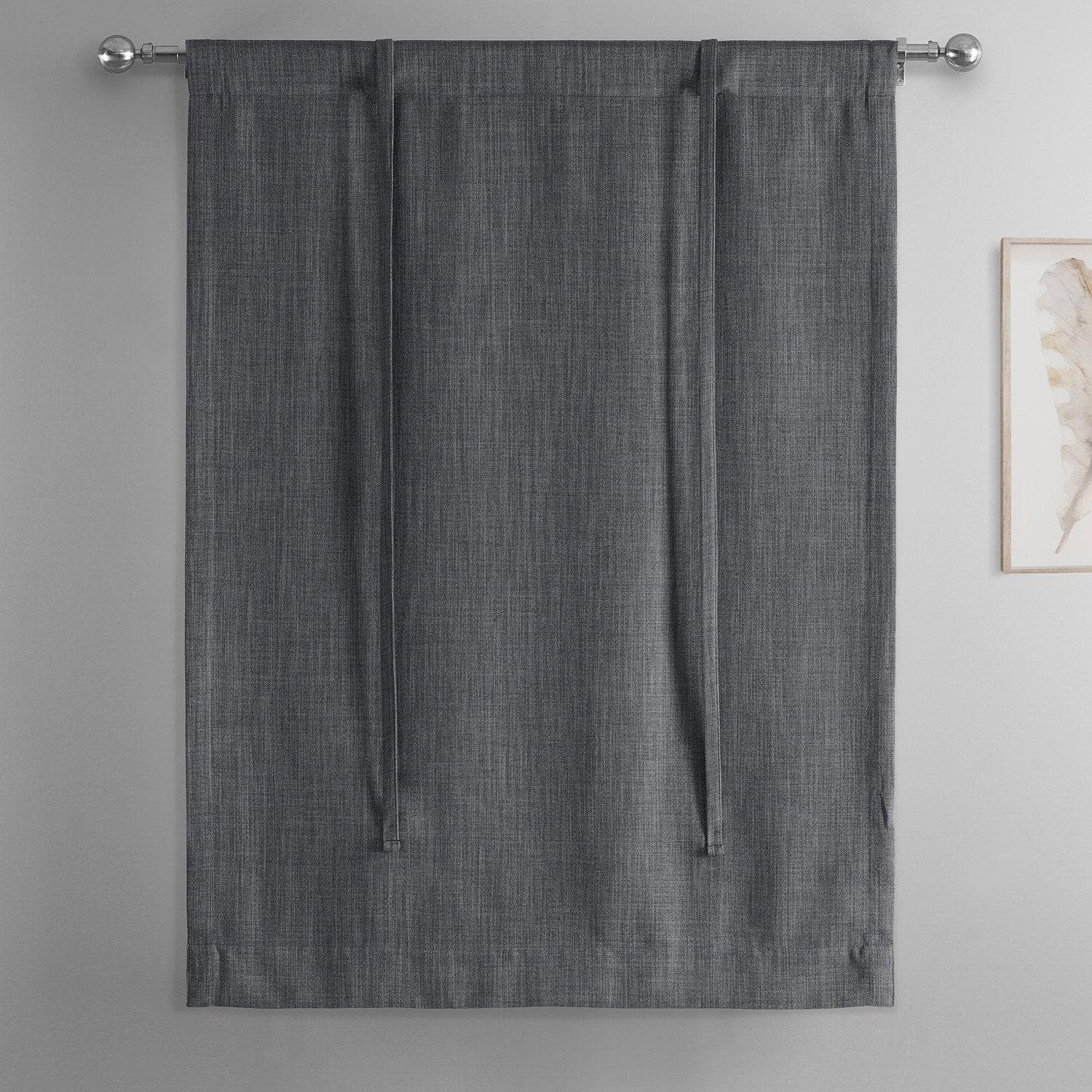 Dark Gravel Textured Faux Linen Tie-Up Window Shade - HalfPriceDrapes.com