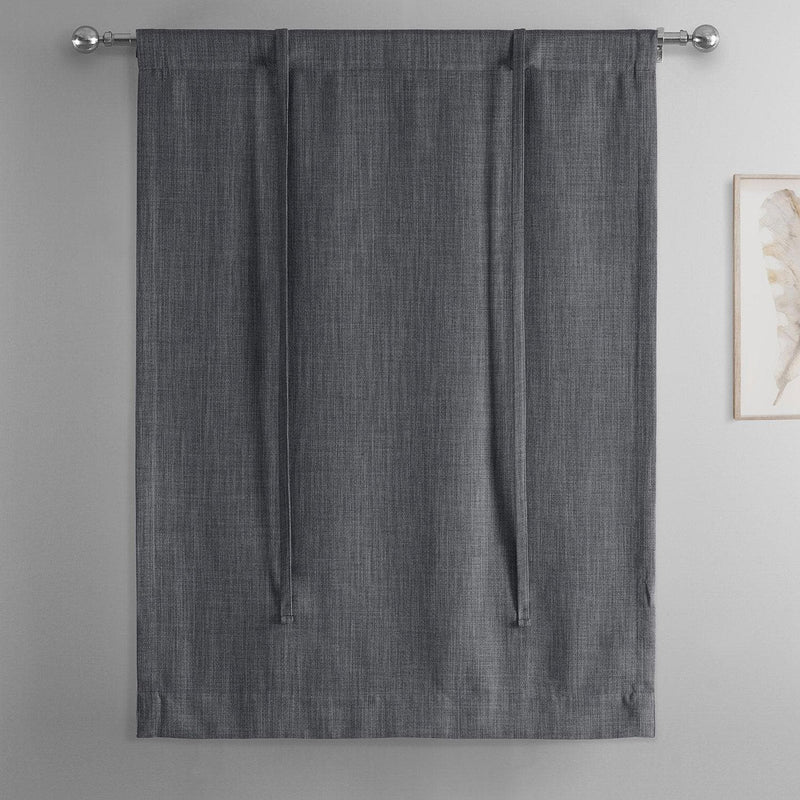 Dark Gravel Textured Faux Linen Tie-Up Window Shade - HalfPriceDrapes.com