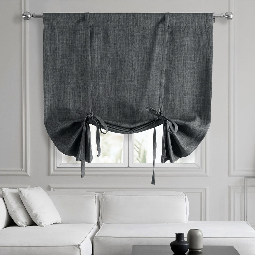 Dark Gravel Textured Faux Linen Room Darkening Tie-Up Window Shade