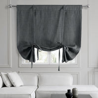 Dark Gravel Textured Faux Linen Room Darkening Tie-Up Window Shade