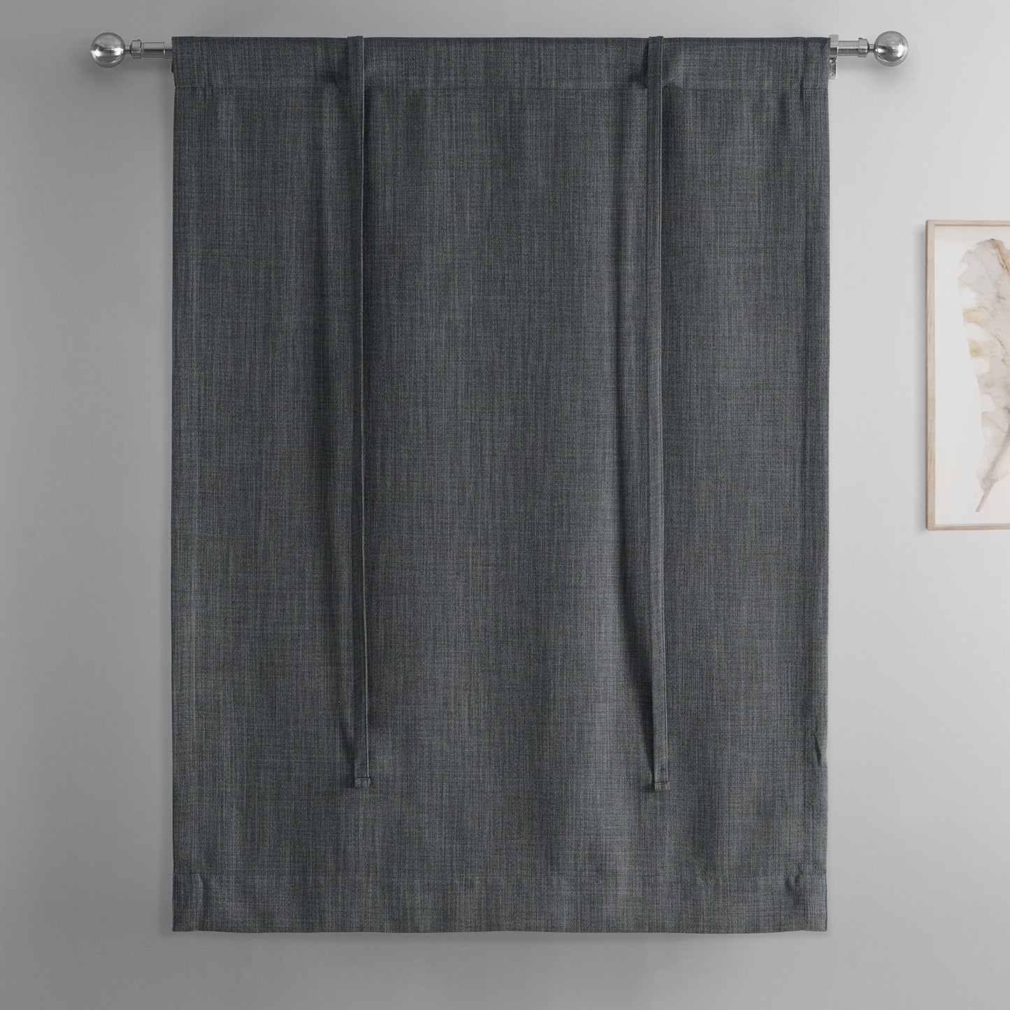 Dark Gravel Textured Faux Linen Room Darkening Tie-Up Window Shade