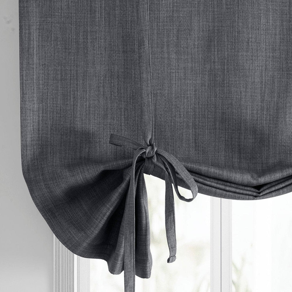 Dark Gravel Textured Faux Linen Tie-Up Window Shade - HalfPriceDrapes.com