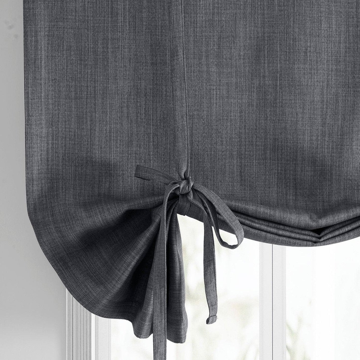 Dark Gravel Textured Faux Linen Tie-Up Window Shade - HalfPriceDrapes.com