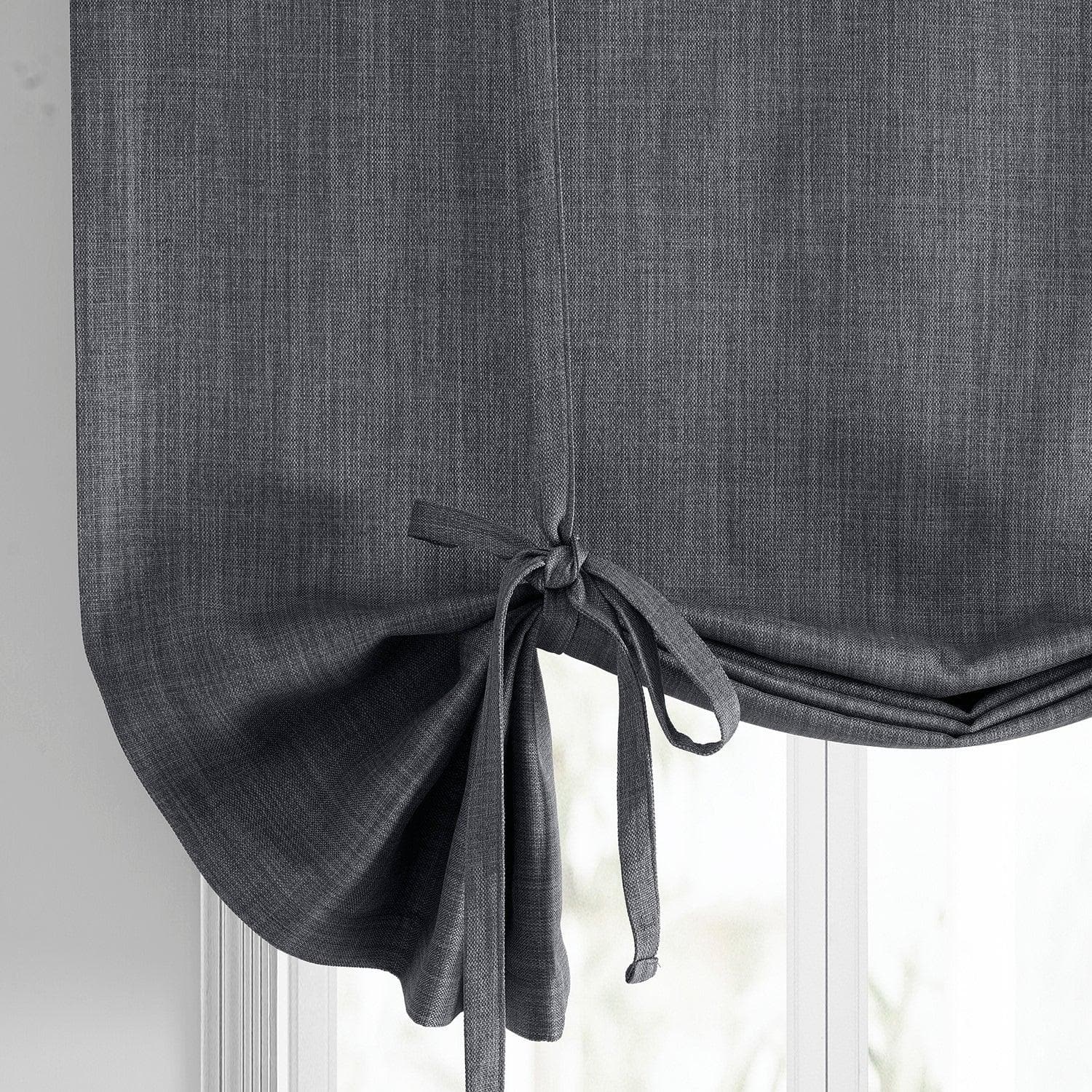Dark Gravel Textured Faux Linen Tie-Up Window Shade - HalfPriceDrapes.com