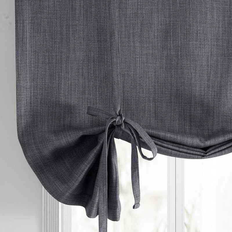 Dark Gravel Textured Faux Linen Tie-Up Window Shade - HalfPriceDrapes.com