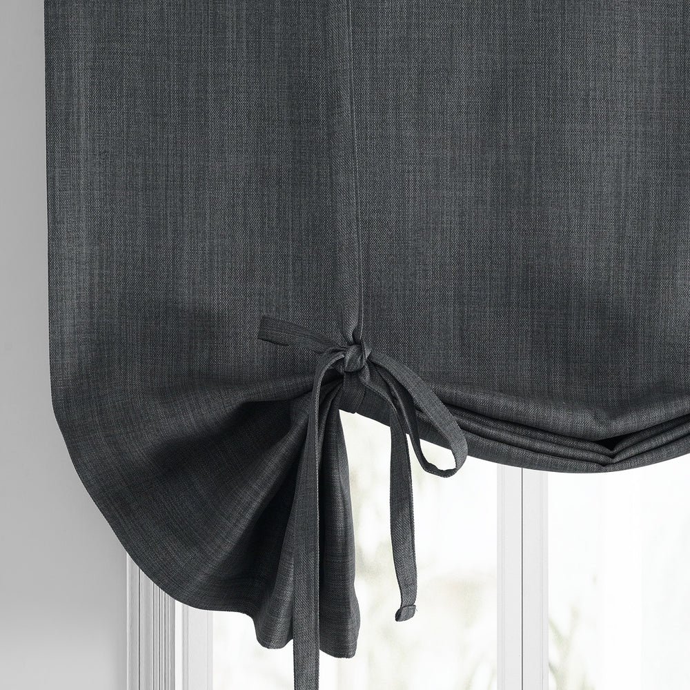 Dark Gravel Textured Faux Linen Room Darkening Tie-Up Window Shade