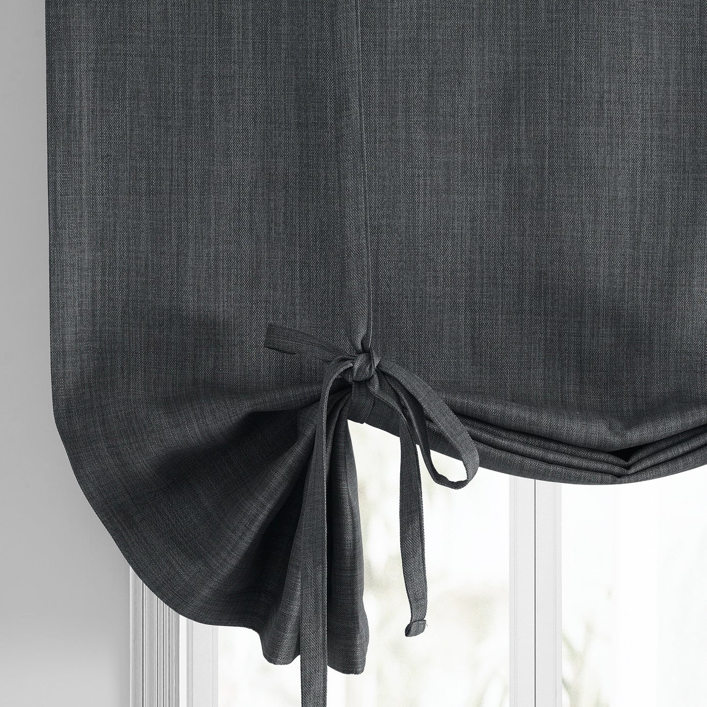 Dark Gravel Textured Faux Linen Room Darkening Tie-Up Window Shade
