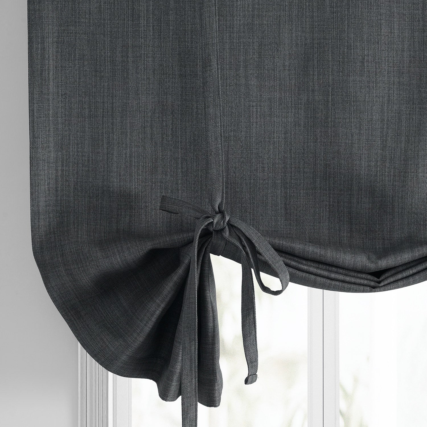 Dark Gravel Textured Faux Linen Room Darkening Tie-Up Window Shade