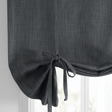 Dark Gravel Textured Faux Linen Room Darkening Tie-Up Window Shade