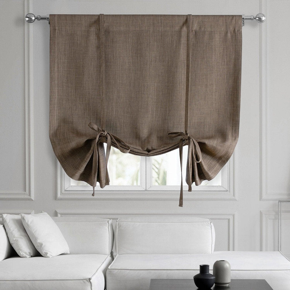 Dutch Cocoa Textured Faux Linen Tie-Up Window Shade - HalfPriceDrapes.com