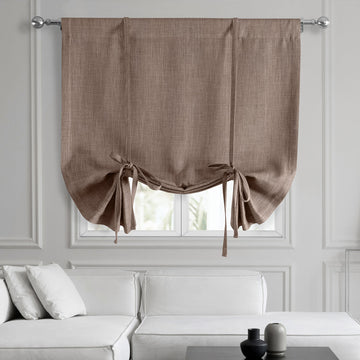 Dutch Cocoa Textured Faux Linen Room Darkening Tie-Up Window Shade