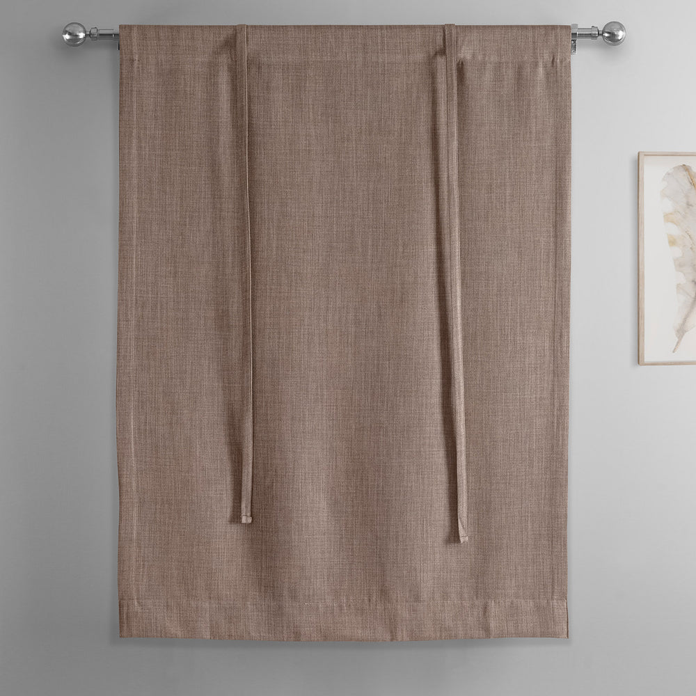 Dutch Cocoa Textured Faux Linen Room Darkening Tie-Up Window Shade