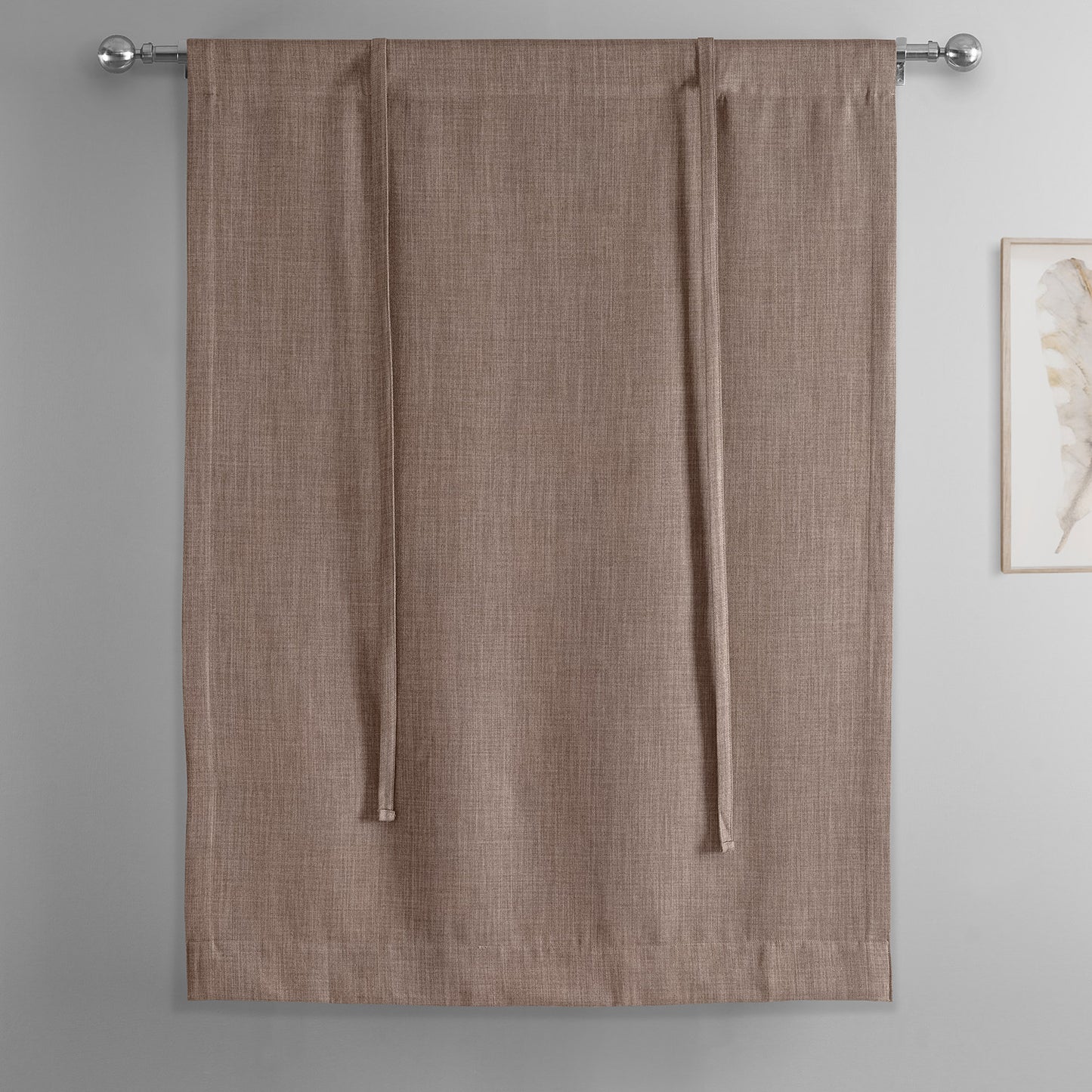 Dutch Cocoa Textured Faux Linen Room Darkening Tie-Up Window Shade