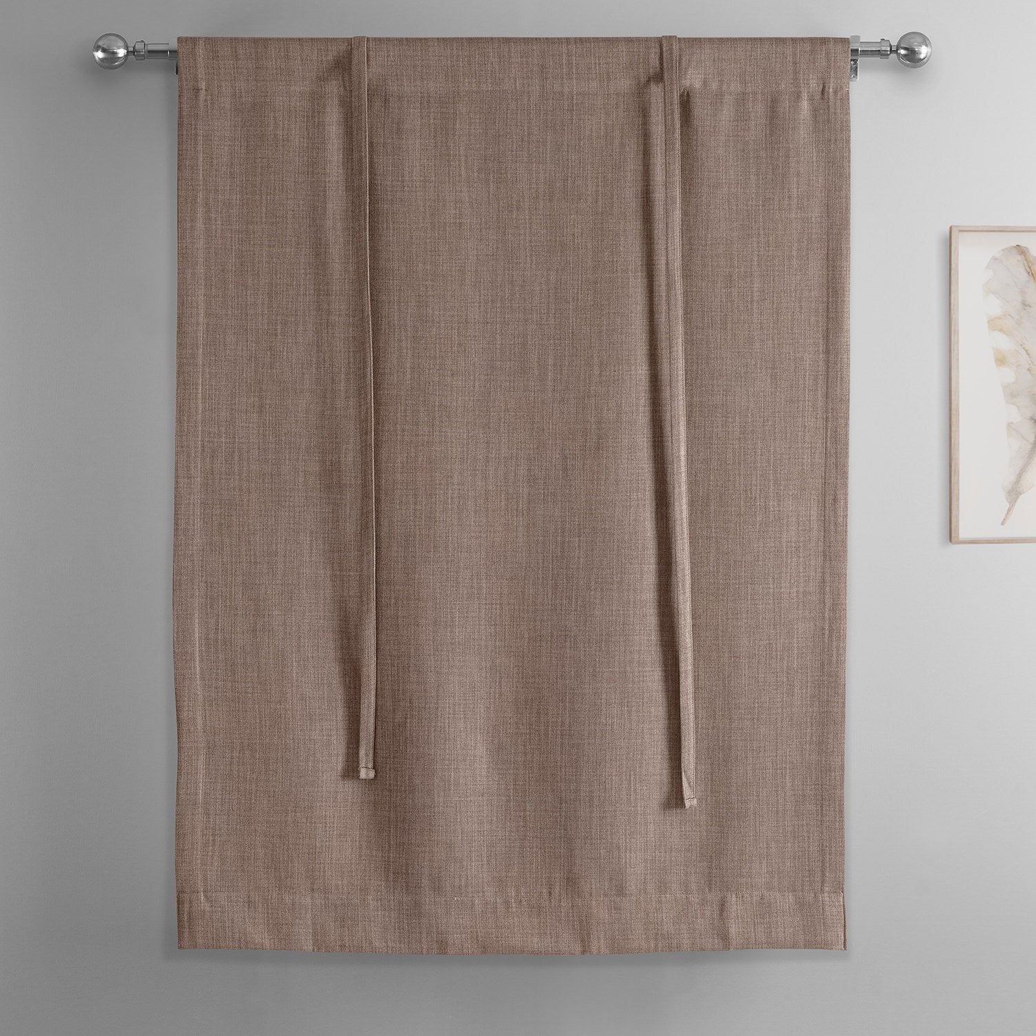 Dutch Cocoa Textured Faux Linen Room Darkening Tie-Up Window Shade