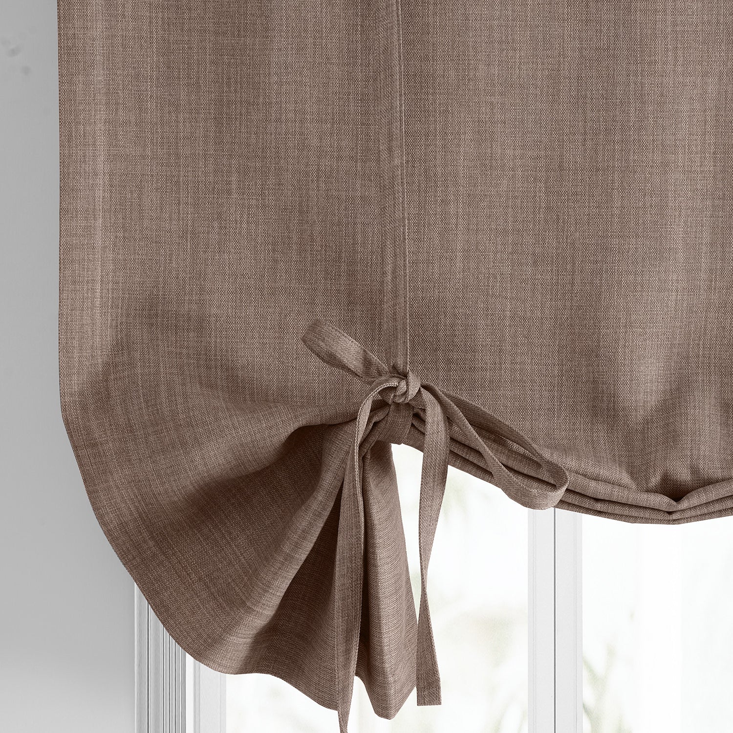 Dutch Cocoa Textured Faux Linen Room Darkening Tie-Up Window Shade
