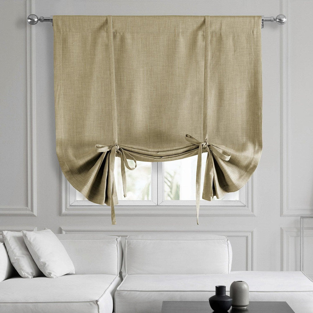 Thatched Tan Textured Faux Linen Tie-Up Window Shade - HalfPriceDrapes.com