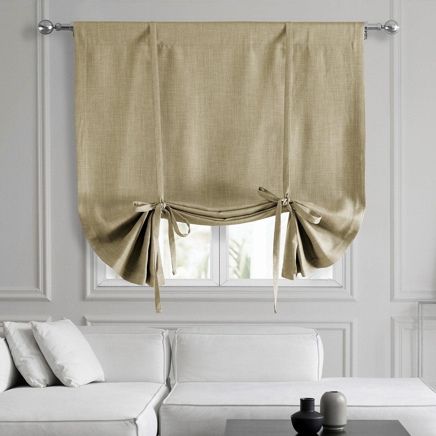 Thatched Tan Textured Faux Linen Tie-Up Window Shade - HalfPriceDrapes.com
