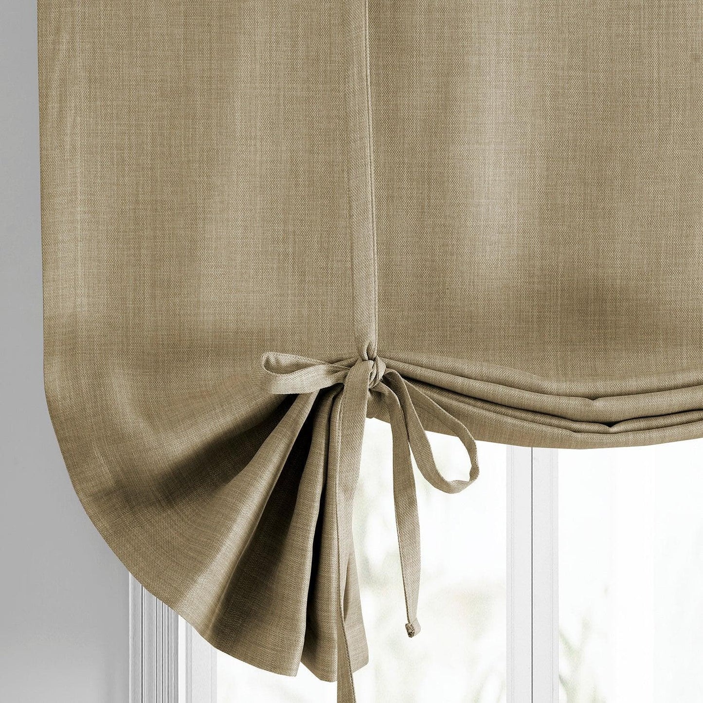 Thatched Tan Textured Faux Linen Tie-Up Window Shade - HalfPriceDrapes.com