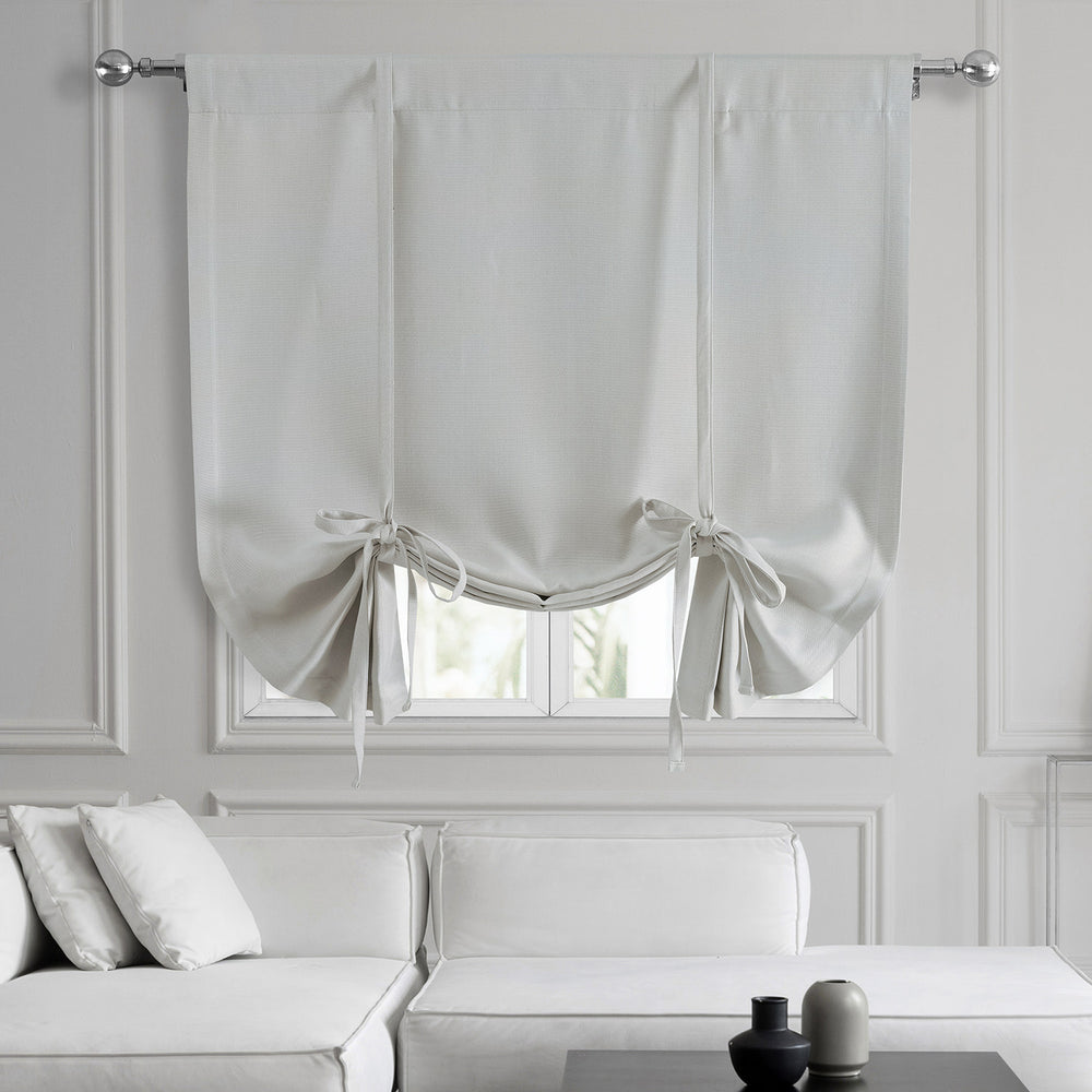 Oyster Mist Textured Faux Linen Room Darkening Tie-Up Window Shade