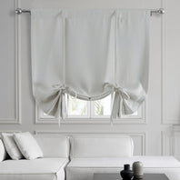Oyster Mist Textured Faux Linen Room Darkening Tie-Up Window Shade
