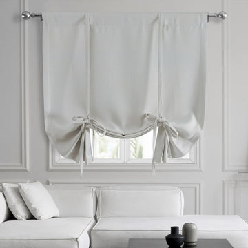 Oyster Mist Textured Faux Linen Room Darkening Tie-Up Window Shade