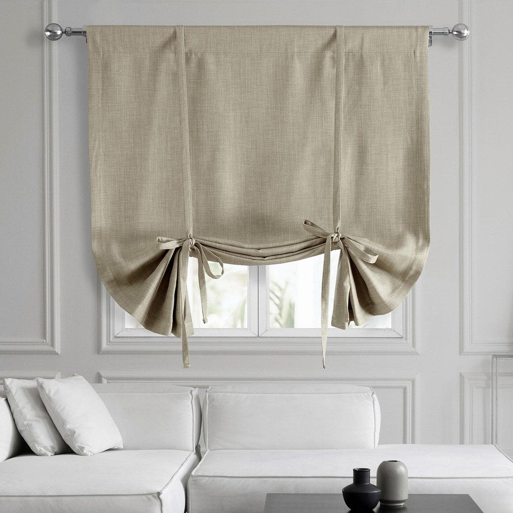 Oatmeal Textured Faux Linen Tie-Up Window Shade - HalfPriceDrapes.com