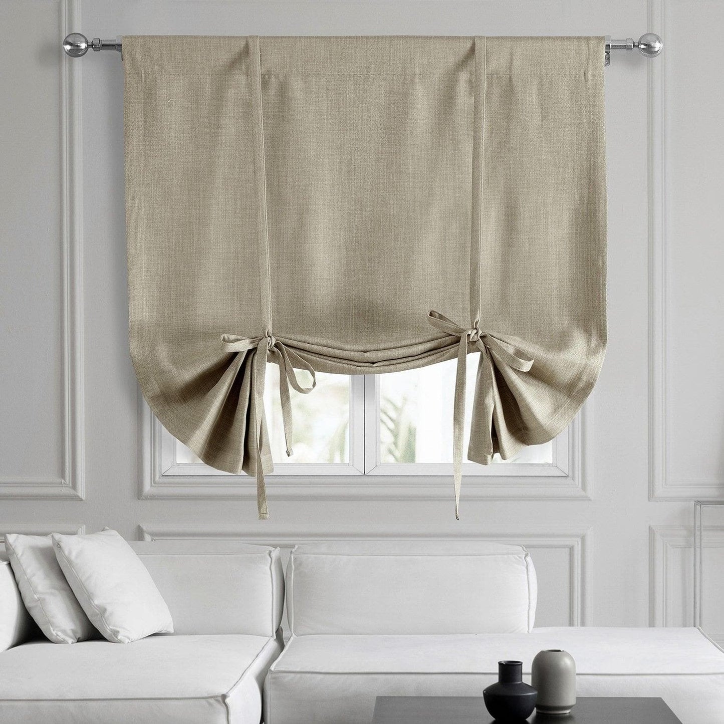 Oatmeal Textured Faux Linen Tie-Up Window Shade - HalfPriceDrapes.com