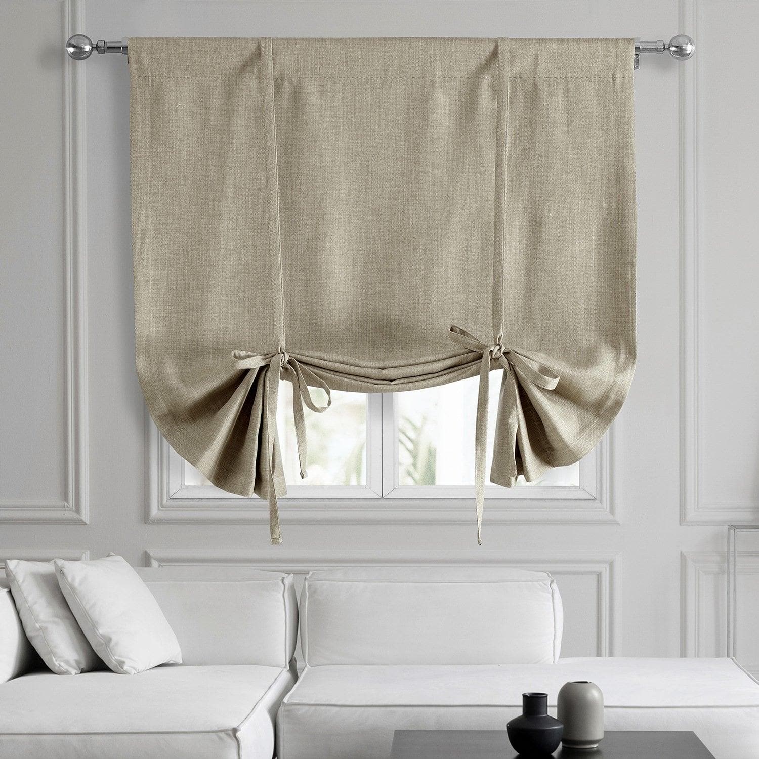Oatmeal Textured Faux Linen Tie-Up Window Shade - HalfPriceDrapes.com