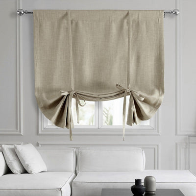Oatmeal Textured Faux Linen Room Darkening Tie-Up Window Shade