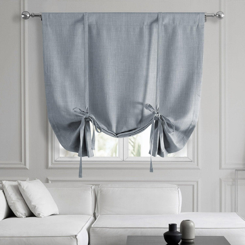 Heather Grey Textured Faux Linen Tie-Up Window Shade - HalfPriceDrapes.com