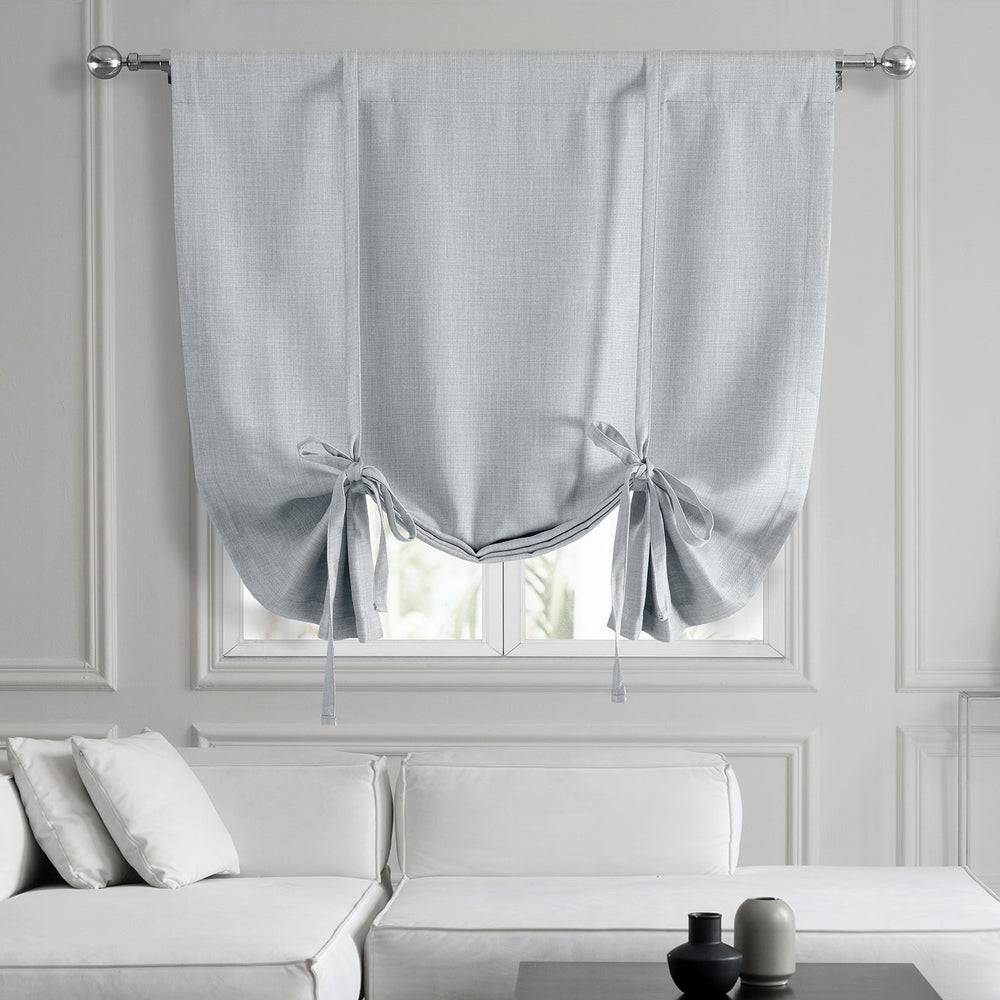 Heather Grey Textured Faux Linen Room Darkening Tie-Up Window Shade