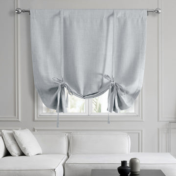 Heather Grey Textured Faux Linen Room Darkening Tie-Up Window Shade