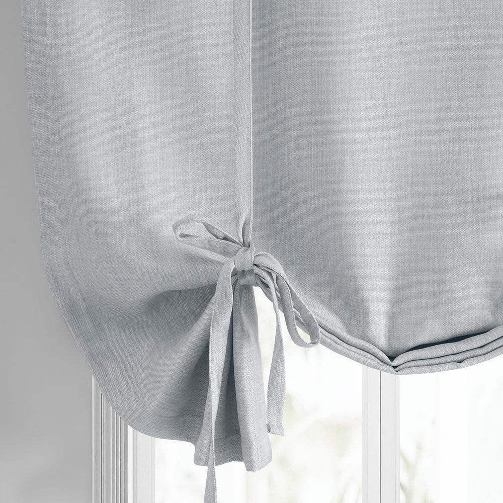 Heather Grey Textured Faux Linen Room Darkening Tie-Up Window Shade