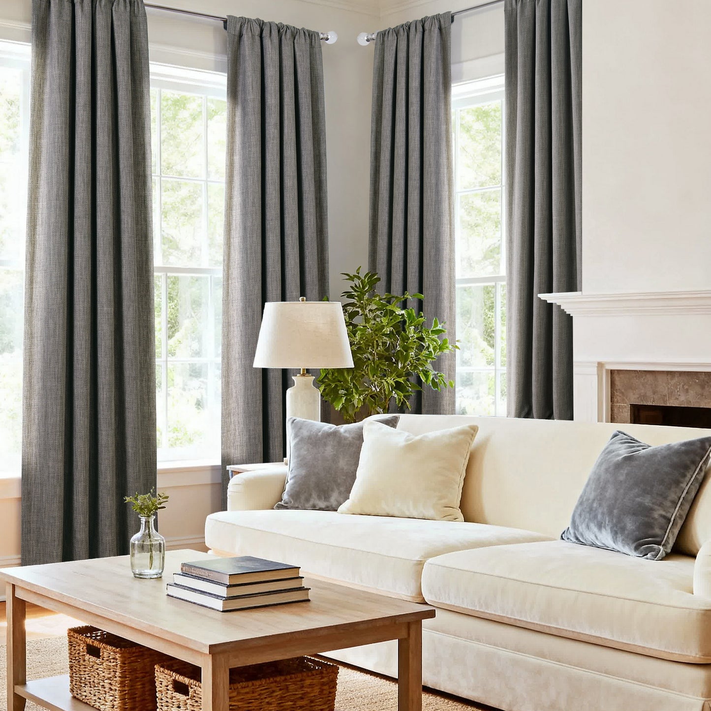 Blazer Grey Textured Faux Linen Custom Curtain