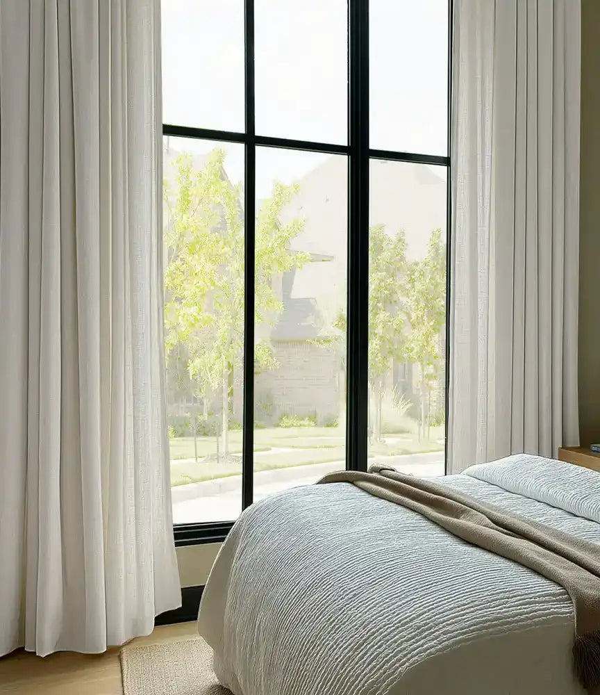 Bliss White Belga Faux Linen Custom Curtain