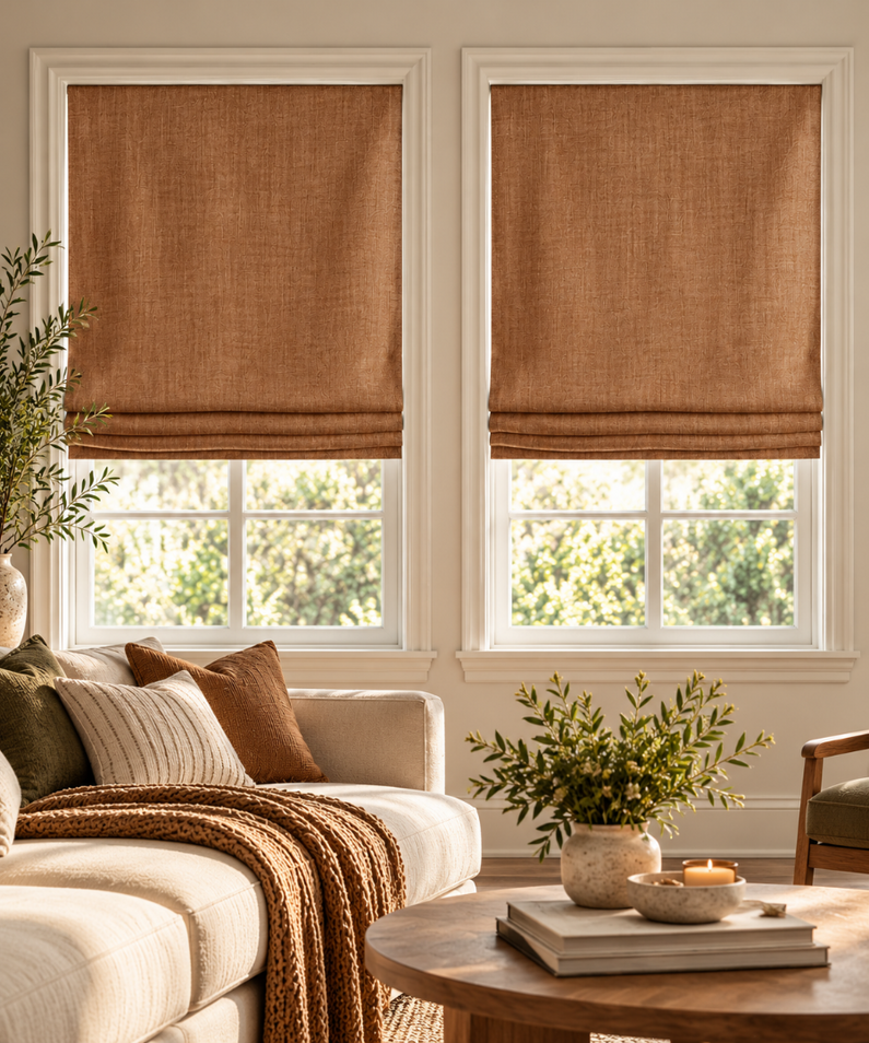 Butterscotch Textured Faux Linen Roman Shade