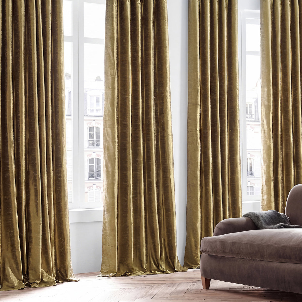Sconce Gold Textured Dupioni Silk Room Darkening Curtain