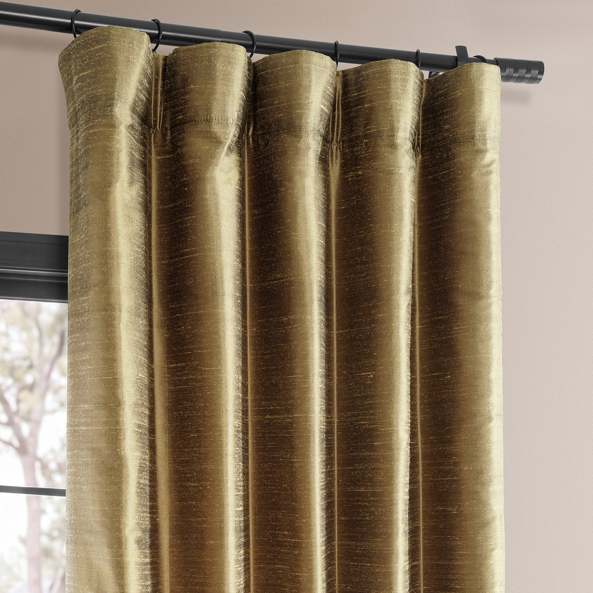 Sconce Gold Textured Dupioni Silk Room Darkening Curtain