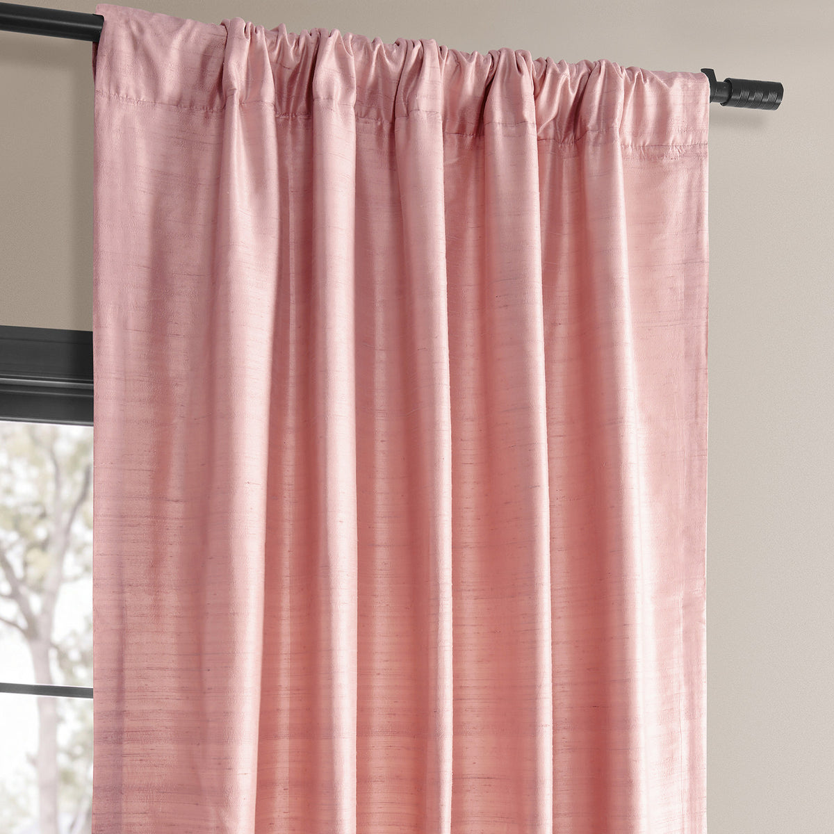 Desert Pink Textured Dupioni Silk Room Darkening Curtain