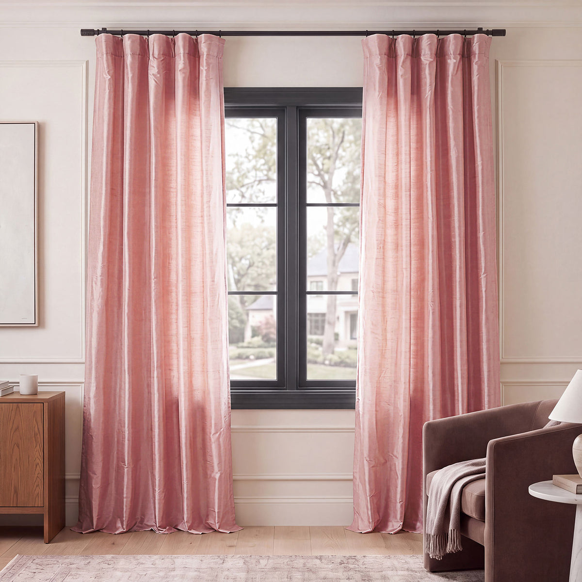 Desert Pink Textured Dupioni Silk Room Darkening Curtain