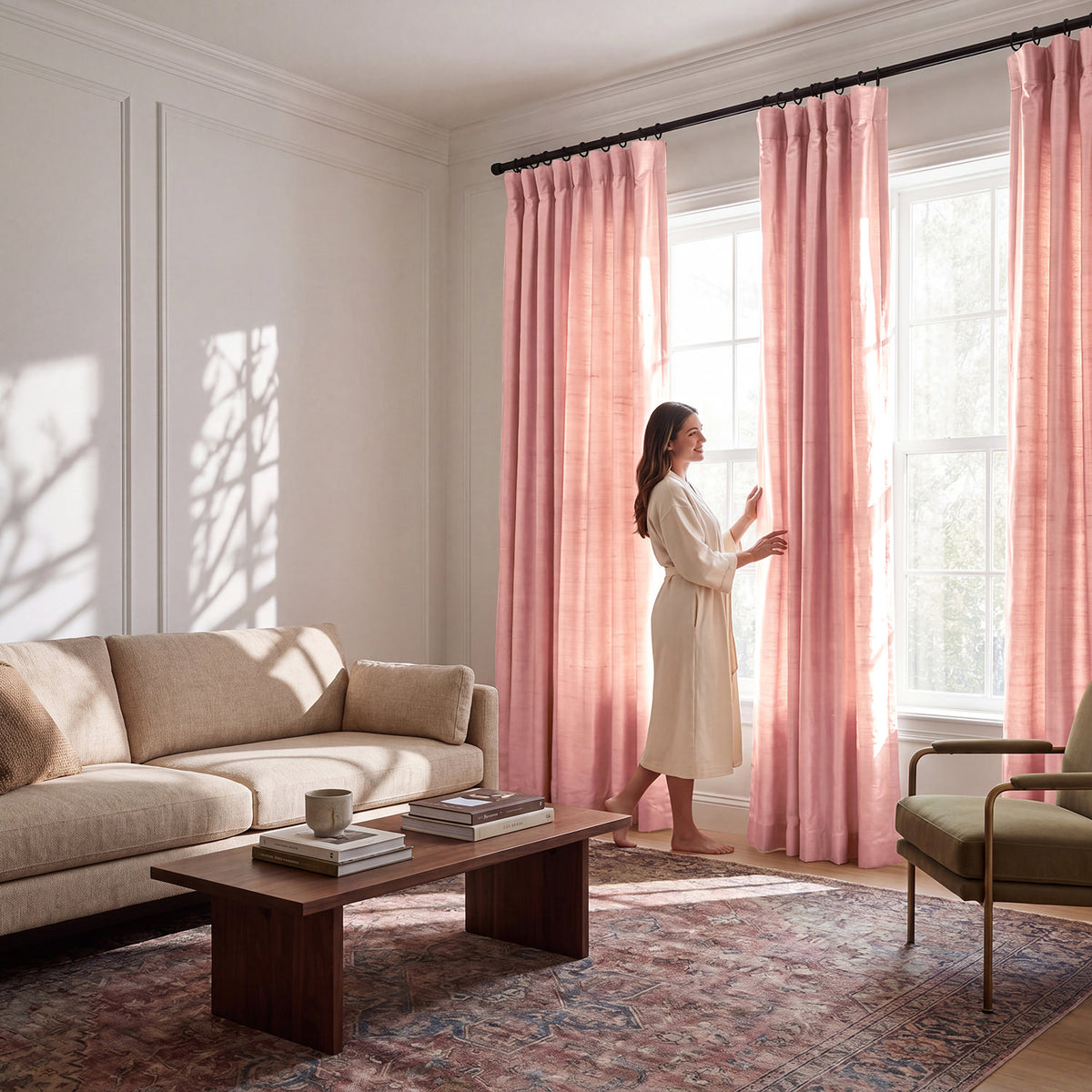Desert Pink Textured Dupioni Silk Room Darkening Curtain