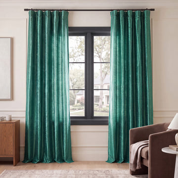 Carnival Green Textured Dupioni Silk Room Darkening Curtain
